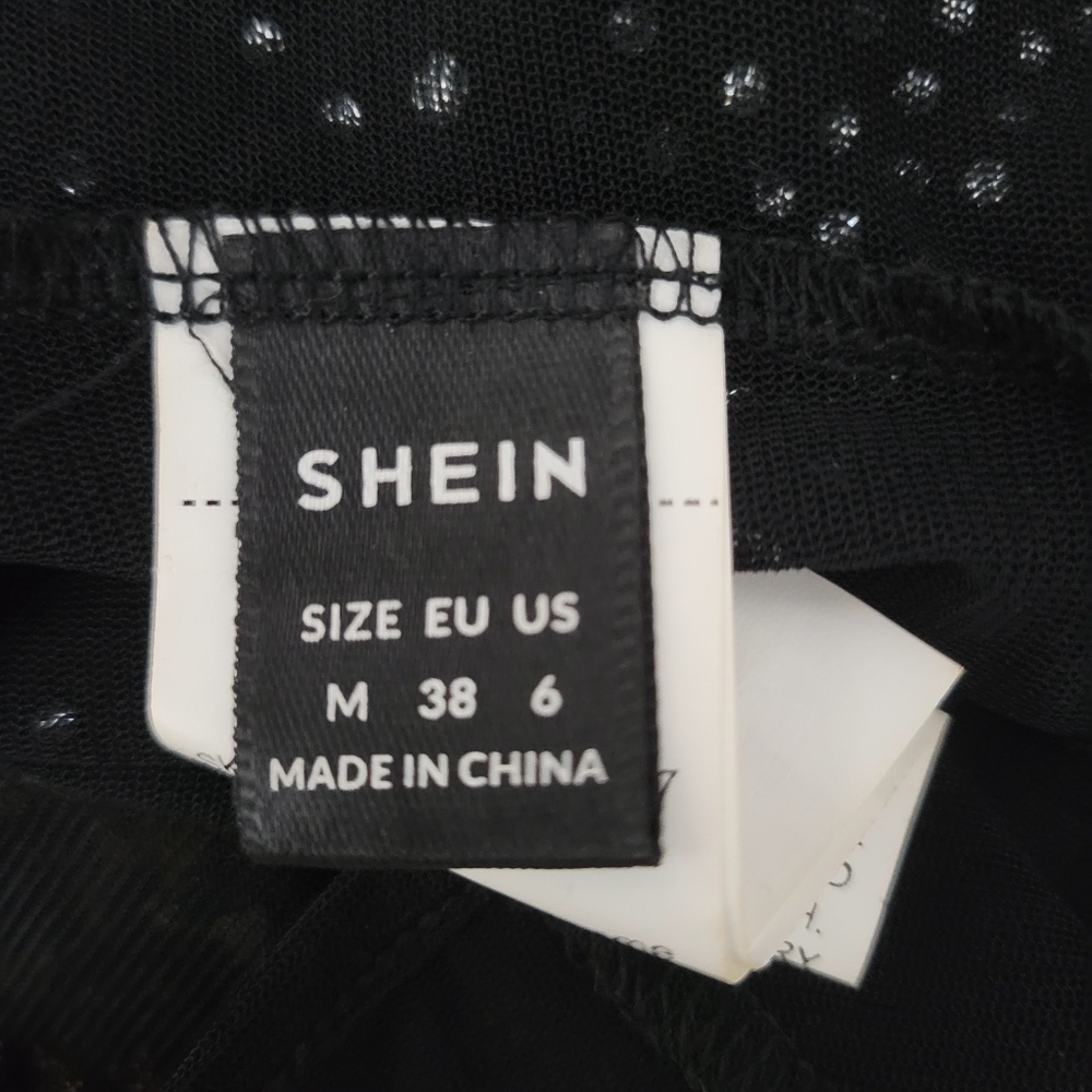 🍒 SHEIN Black Rhinestone Mesh Mock Neck Crop Top M - Picture 3 of 4